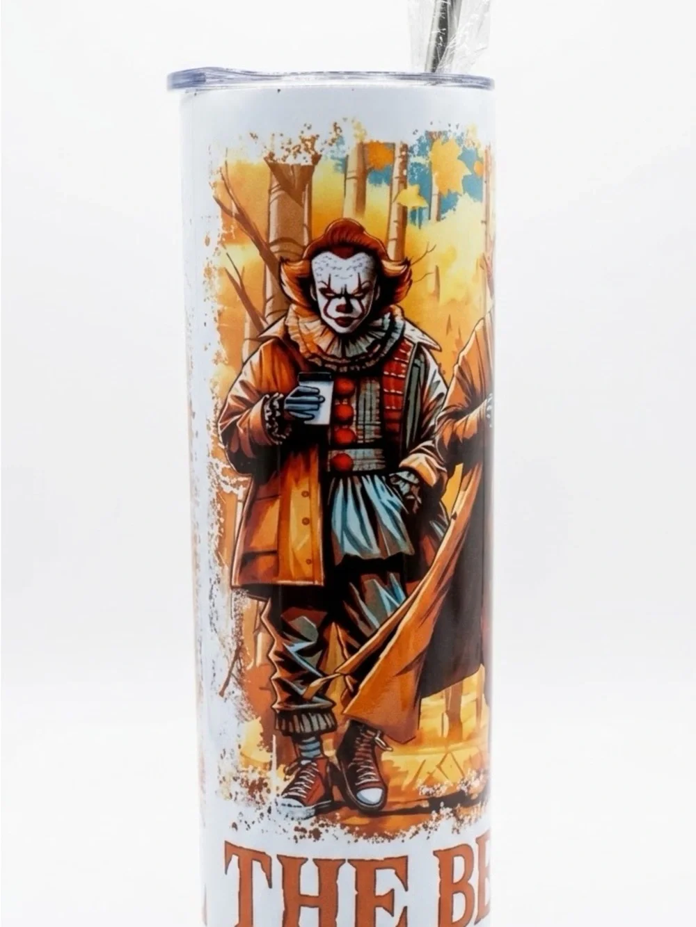 Horror Characters Fall Scene Stainless Tumbler -The Boys of Fall, NEW!